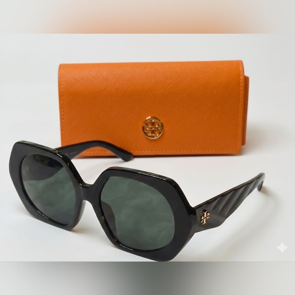 Tory Burch Women's Black Geometric Sunglasses with Orange Case